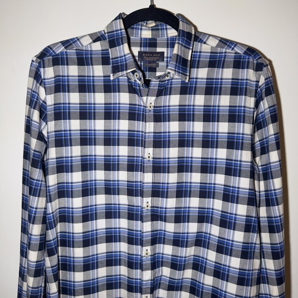 ZARA MAN Slim Fit Plaid Button Down Shirt - Size Medium